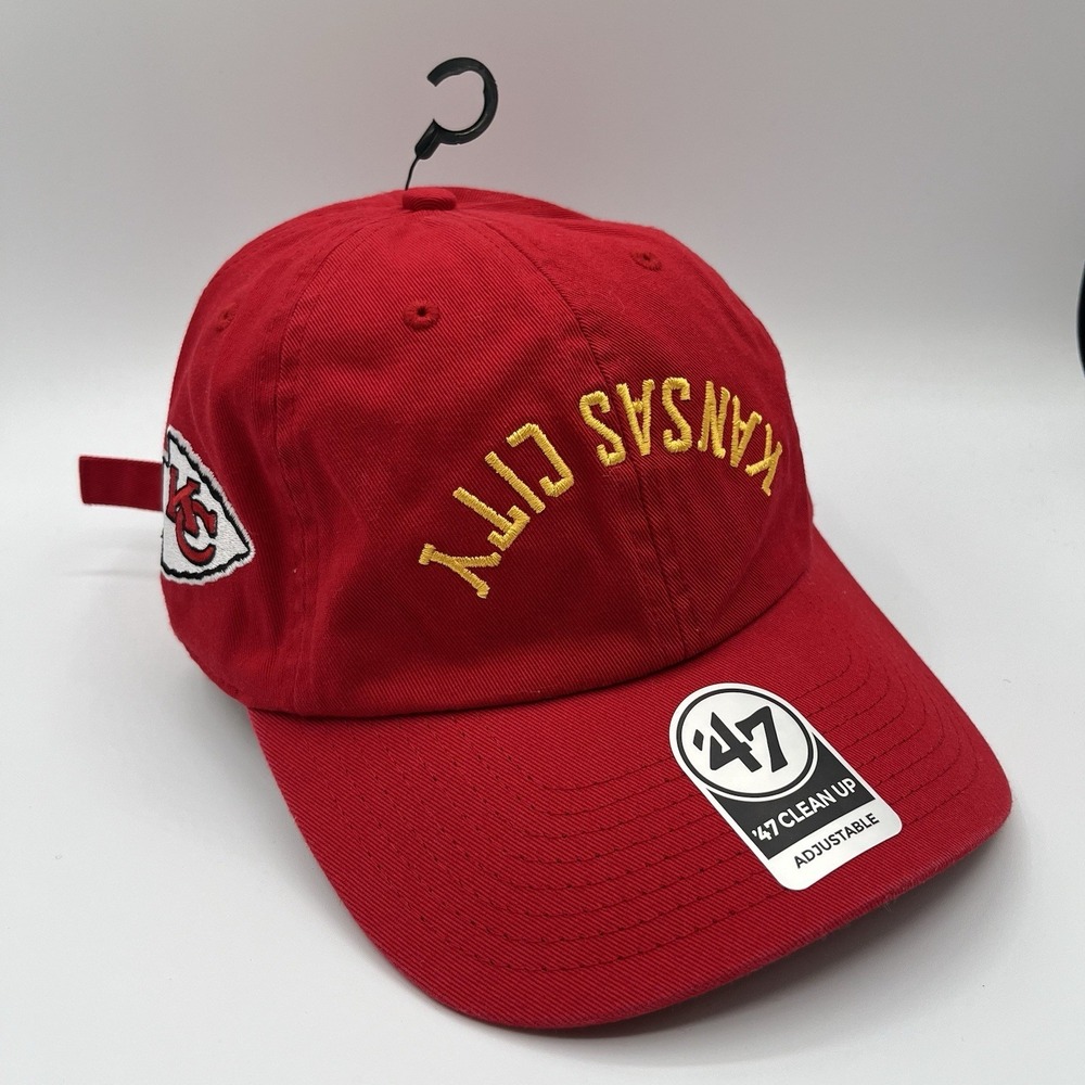 Kansas City Chiefs 47 Brand Hat Reversed Script Clean Up Strap‎ Back Dad NEW
